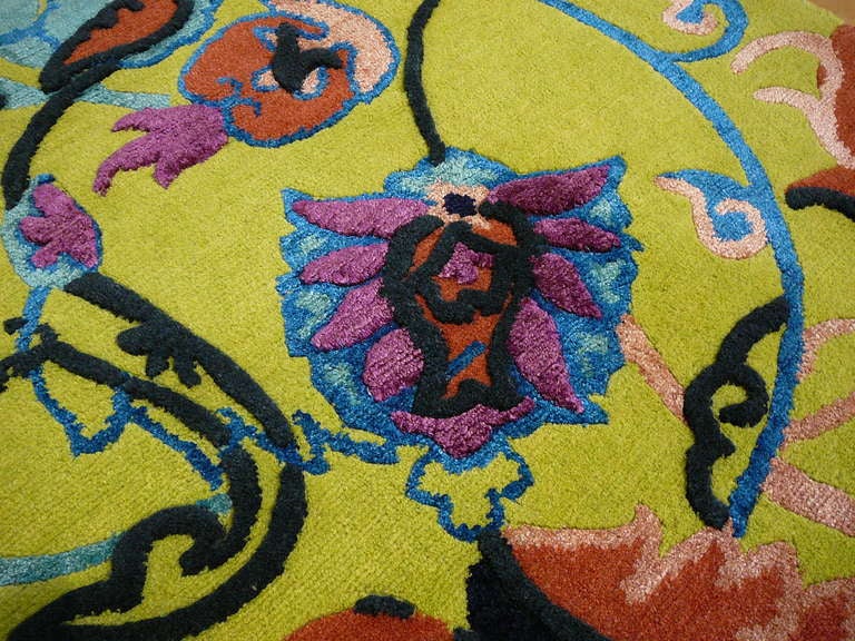 Agra Tibetan Wool and Silk Rug Custom made up Green Lilac, Blue  For Sale