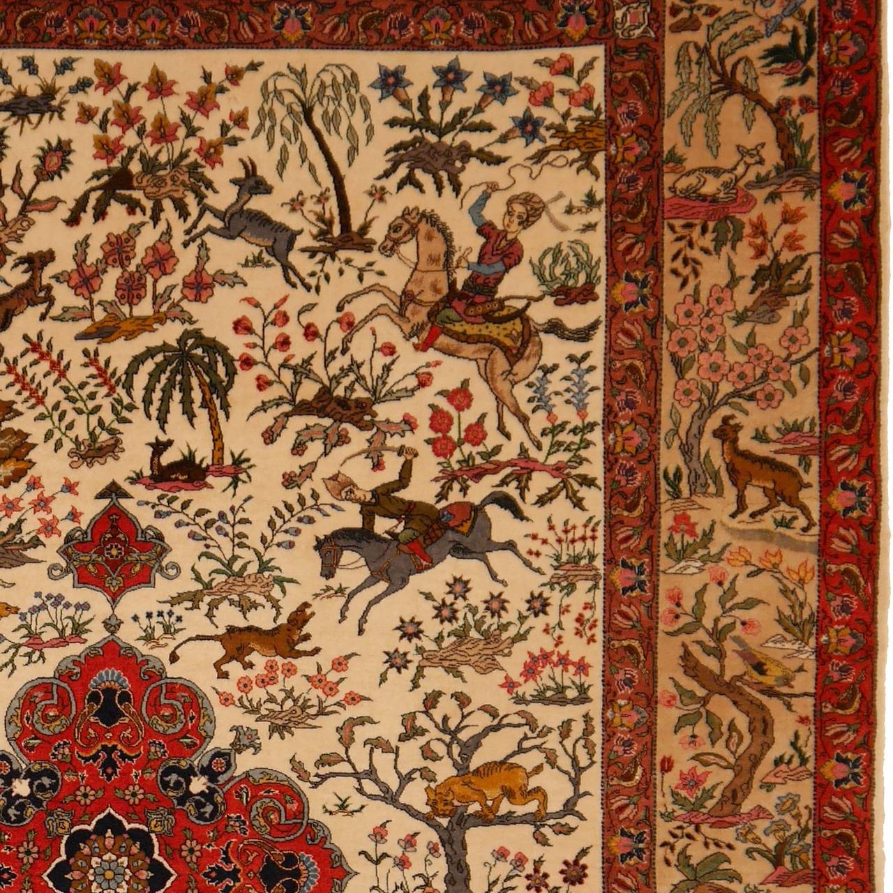 Antique Tabriz Hunting Rug Signed by Master Alabaf at 1stDibs | antique ...