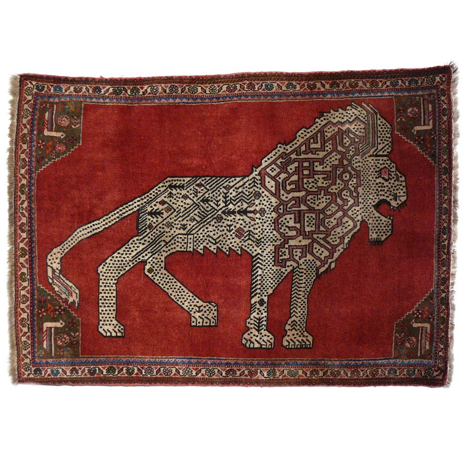 Vintage Kashkuli Lion rug