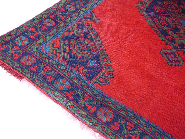 Antigua alfombra turca roja Oushak de finales del siglo XIX siglo XX en venta