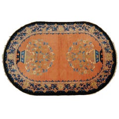 Rare Antique Oval Chinese Art Deco Rug 2