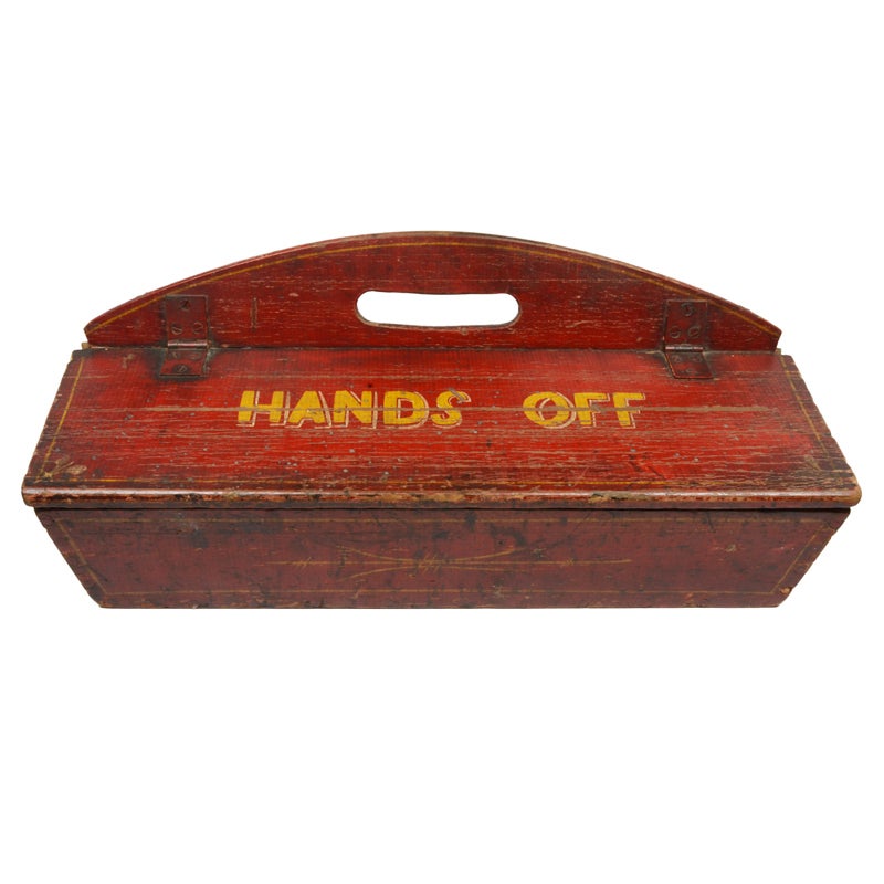 Large New England Carpenters Tool Box / "HANDS OFF" For Sale