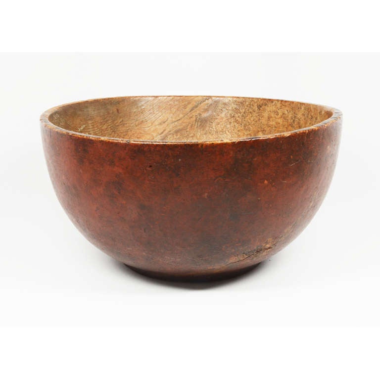 American Exceptional Red Painted Turned Ash Burl Bowl For Sale