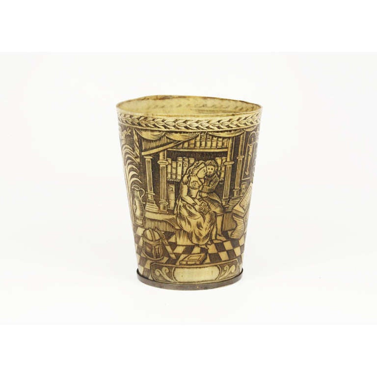 Folk Art English Horn Beaker by Nathaniel Spilman for 