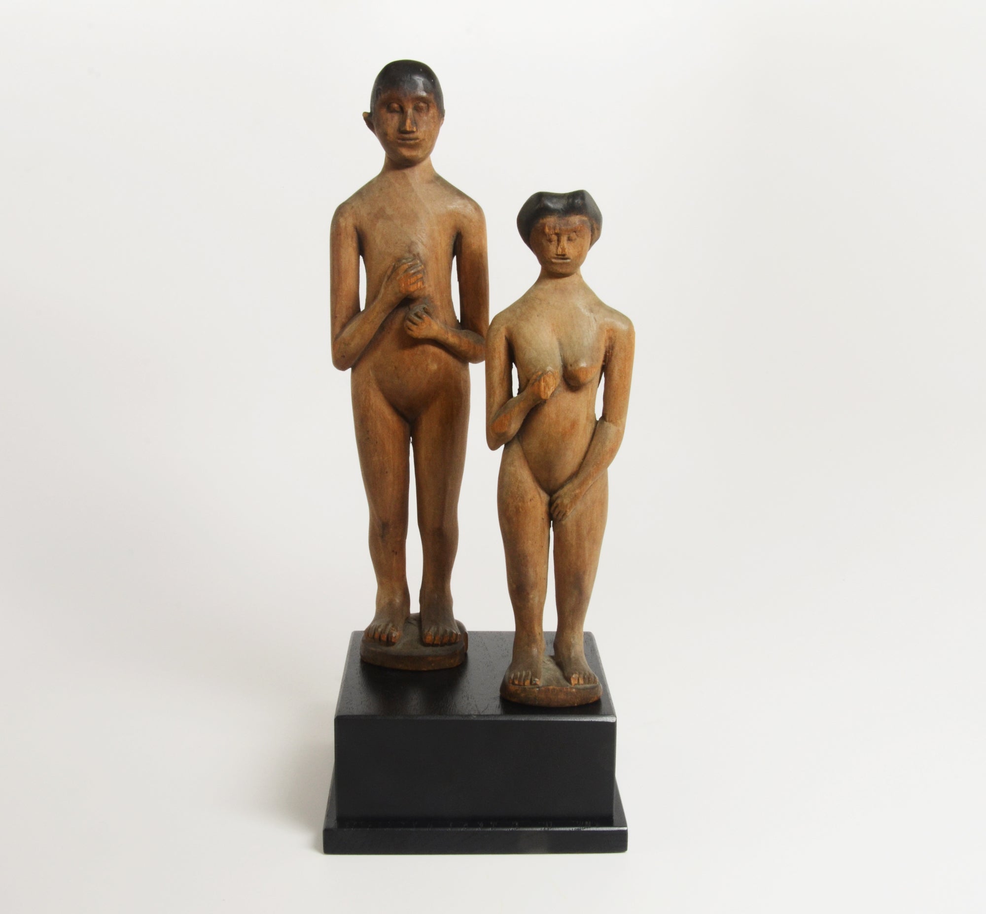 Folk Art Carved Adam 
Eve Sculptures