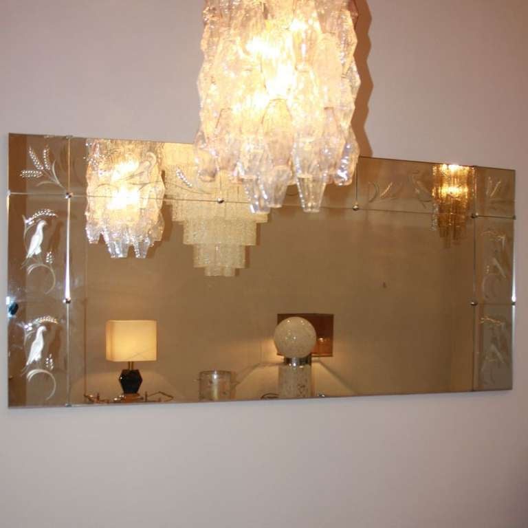 Mid-20th Century Large Italian Wall Mirror With Engravings, 1950's