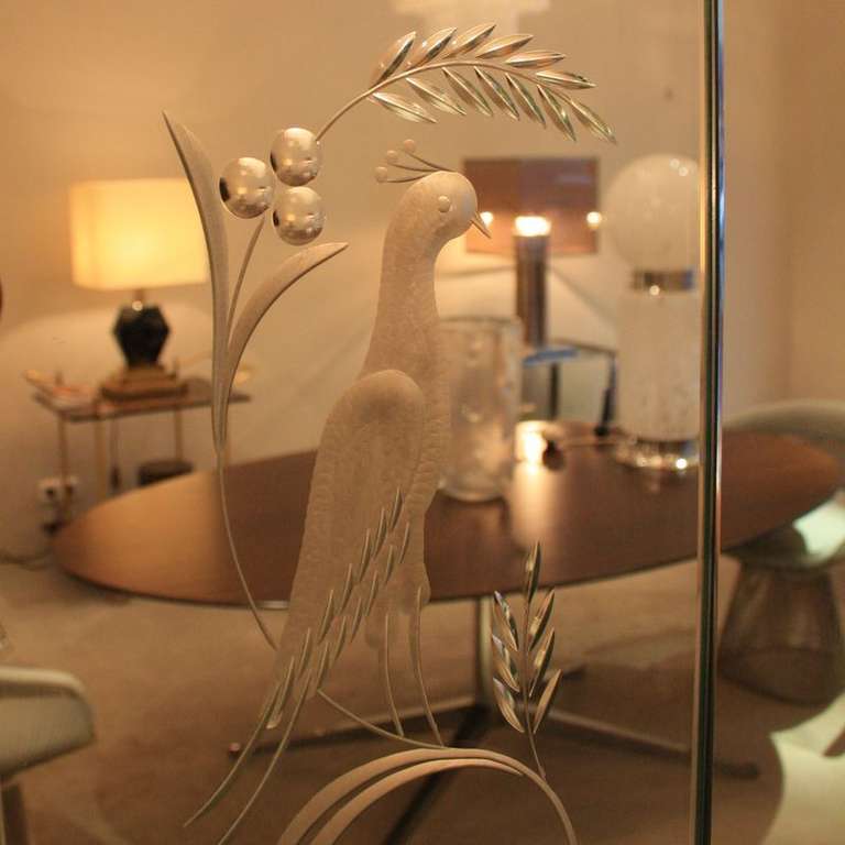 Large Italian Wall Mirror With Engravings, 1950's In Excellent Condition In Berlin, DE