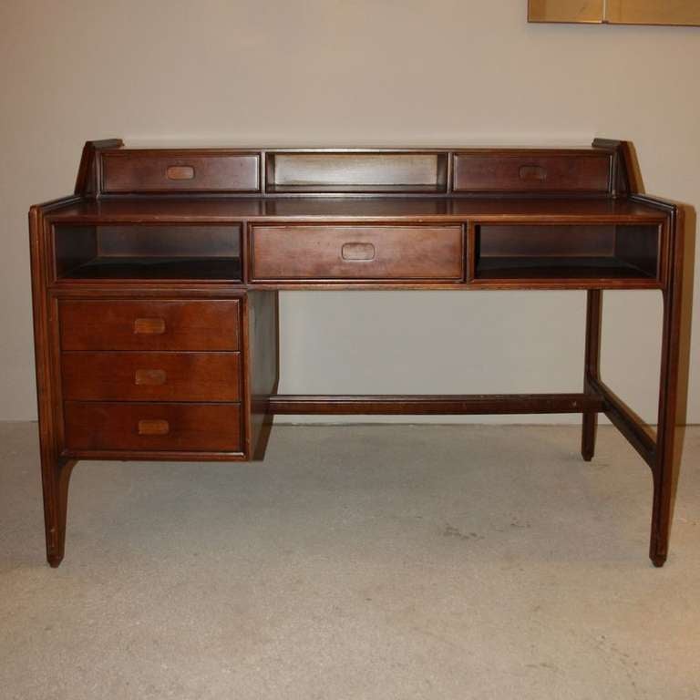 1960's Italian desk in chocolate brown wood. Produced by Esposizione Mobili Cantu, Italy.
