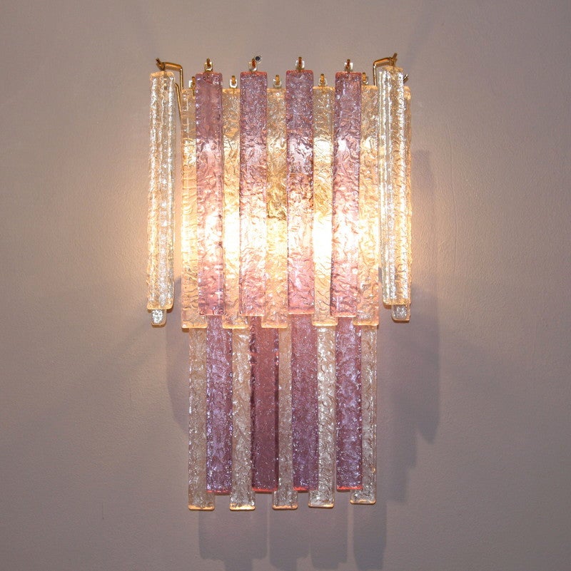 Pair of wall sconces with clear or purple glass pieces by Venini, Italy, 1970s.