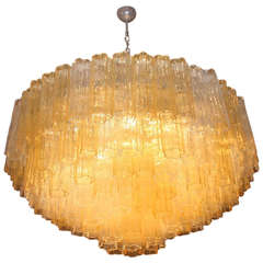 Very Large Venini Tronchi Chandelier with Amber/Clear Glass, Italy