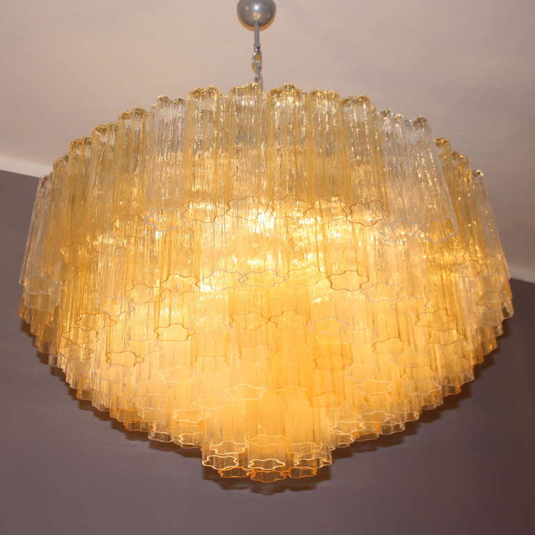Very Large Venini Tronchi Chandelier with Amber/Clear Glass, Italy
