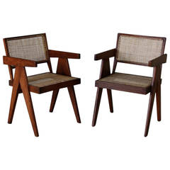 Pair of Pierre Jeanneret Cane Chairs, 1950s