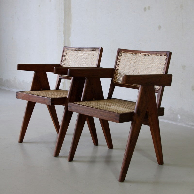 Modern Pair of Pierre Jeanneret Cane Chairs, 1950s