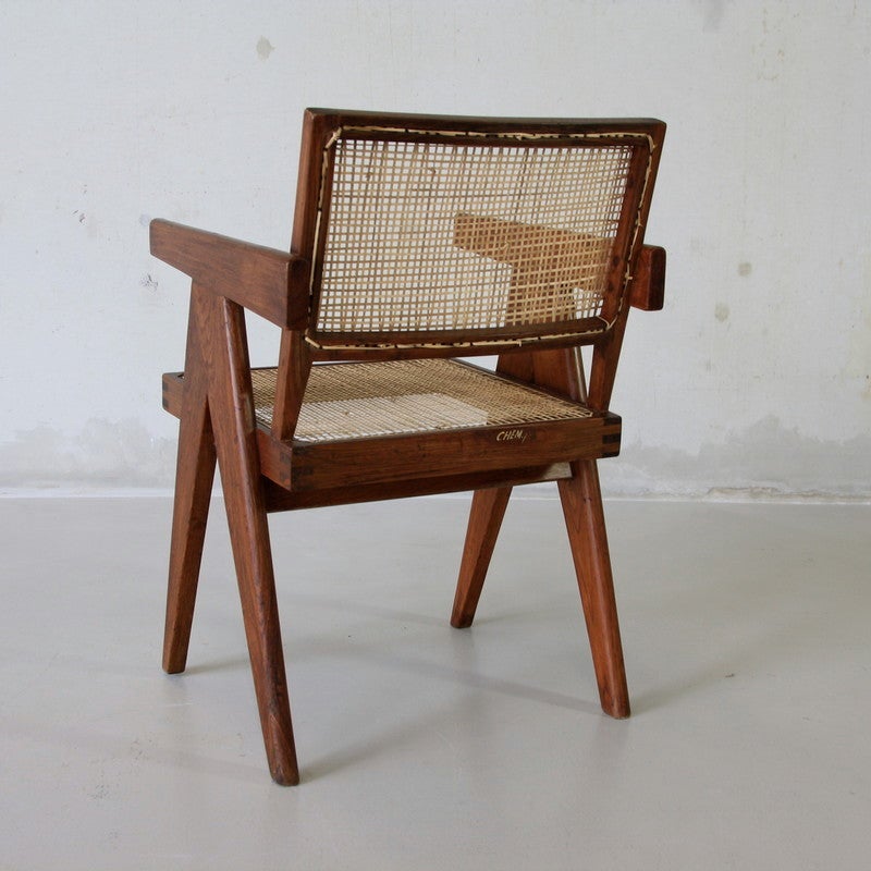 European Pair of Pierre Jeanneret Cane Chairs, 1950s