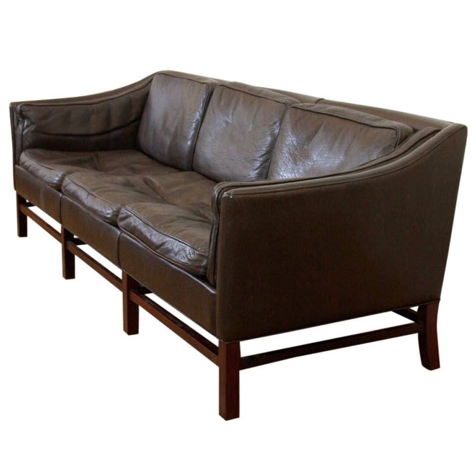 Leather Sofa, Three-Seat, Denmark For Sale