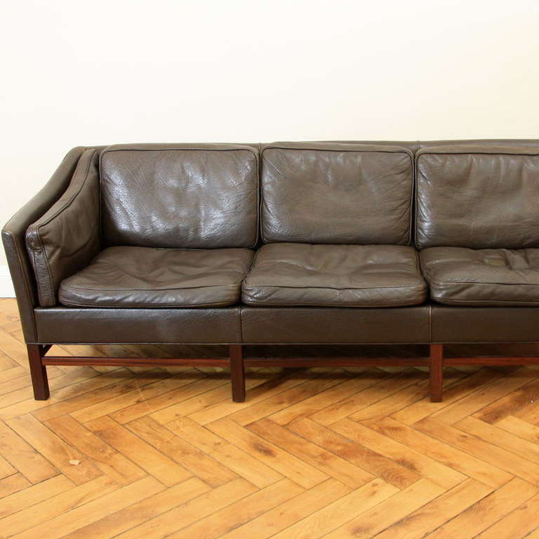 Modern Leather Sofa, Three-Seat, Denmark For Sale