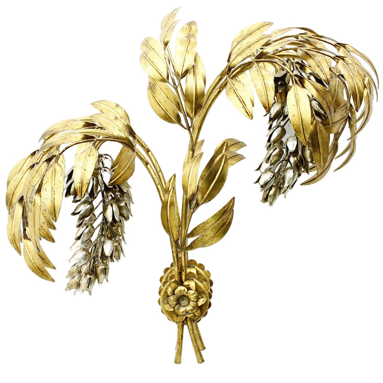 Hans Kogl GoldPlated, Palm Tree Wall Sconce, German 1970s at 1stDibs