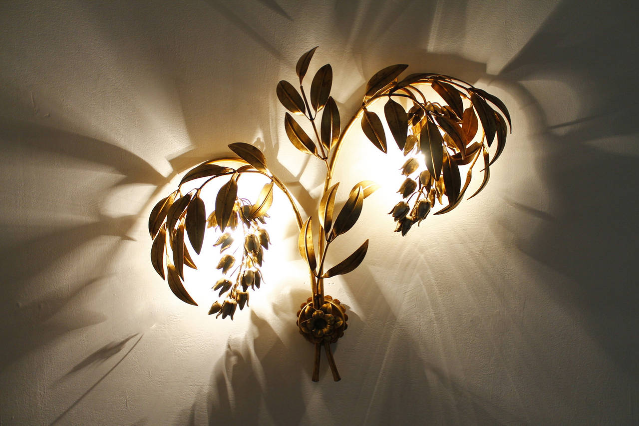 Mid-Century Modern Hans Kogl Gold-Plated, Palm Tree Wall Sconce, German 1970s