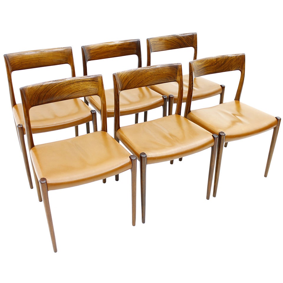 Set of six Niels O. Møller Rosewood & Leather Chairs, Denmark