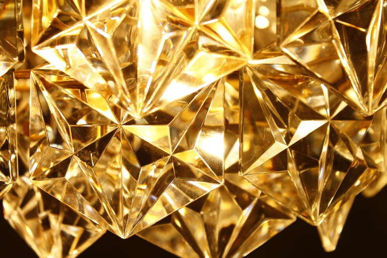 Gold Plate Kinkeldey Crystal Glass Chandelier Gilded Metal, 1960s For Sale