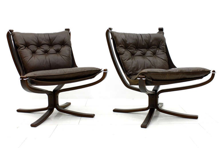Plywood A Pair Sigurd Resell Falcon Lounge Chairs, Norway