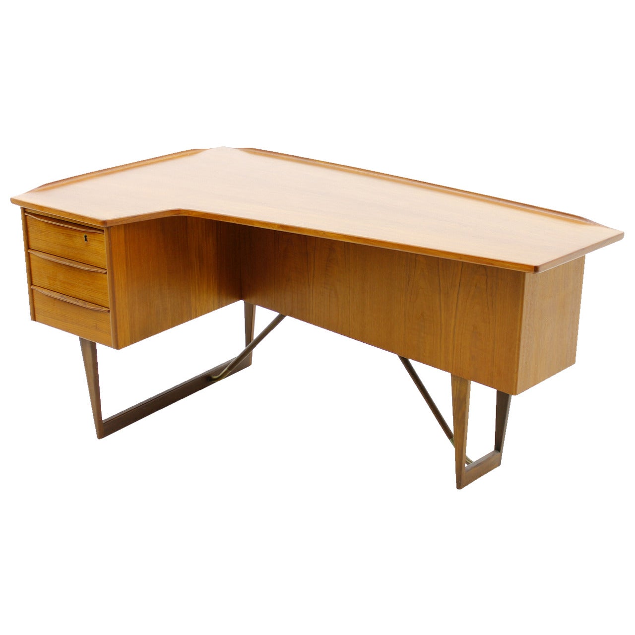 Asymmetric Teakwood Desk or Vanity by Løvig Nielsen, 1956