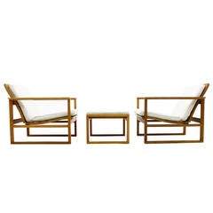 Pair of Danish Lounge Chairs with Footstool by Børge Mogensen