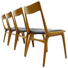 Erik Christensen Boomerang Dining Chairs, Teak and Leather, Denmark, 1950s