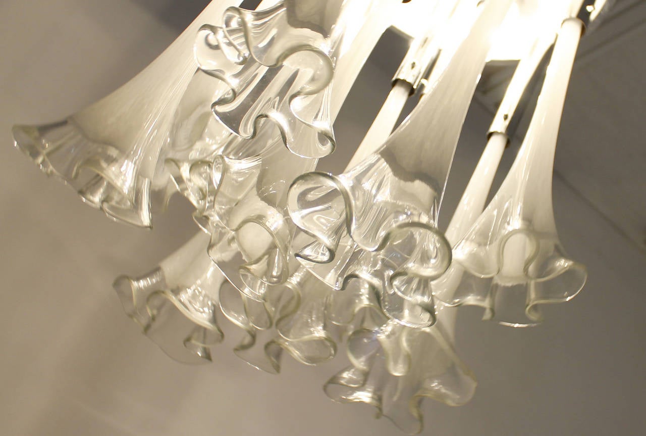 Mid-Century Modern Venini Murano Glass Flush Mount Chandelier, Italy, circa 1970s For Sale