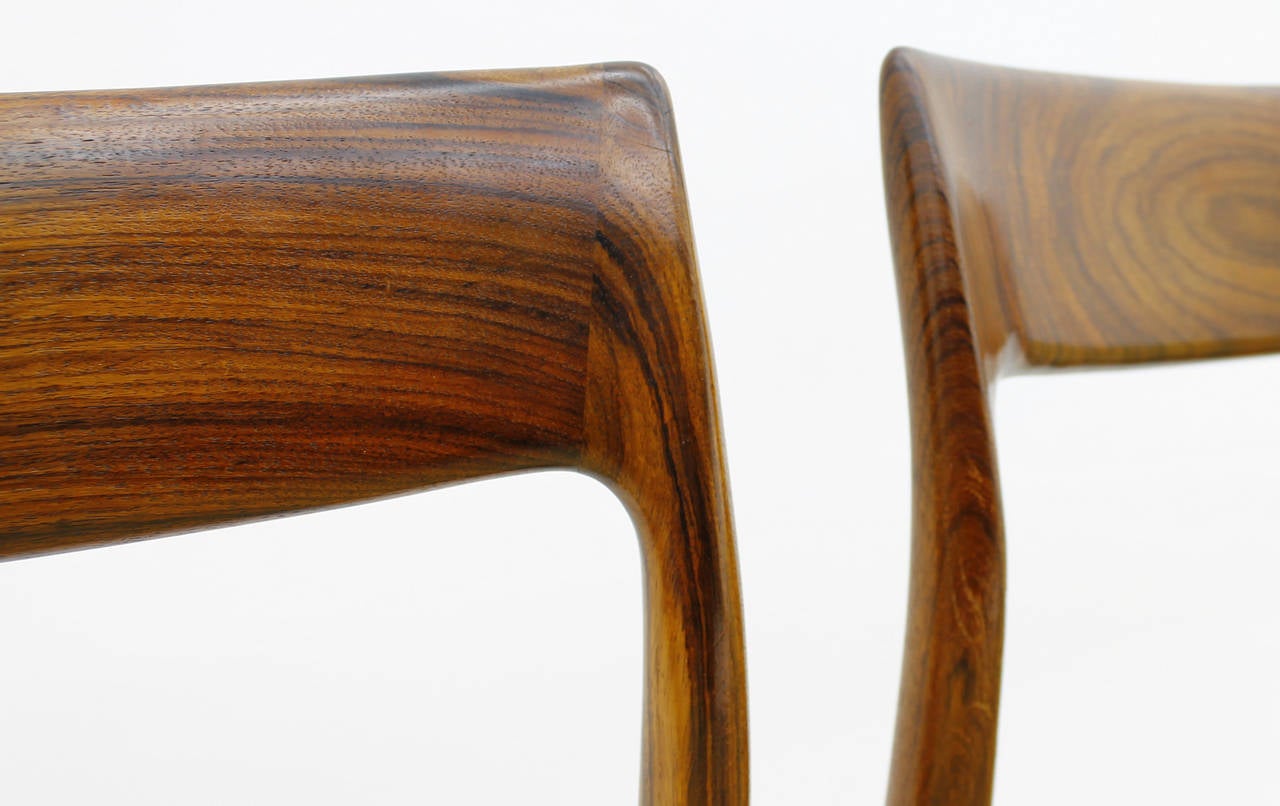 Four Rosewood and Leather Dining Room Chairs by Niels O. Møller, Denmark 1