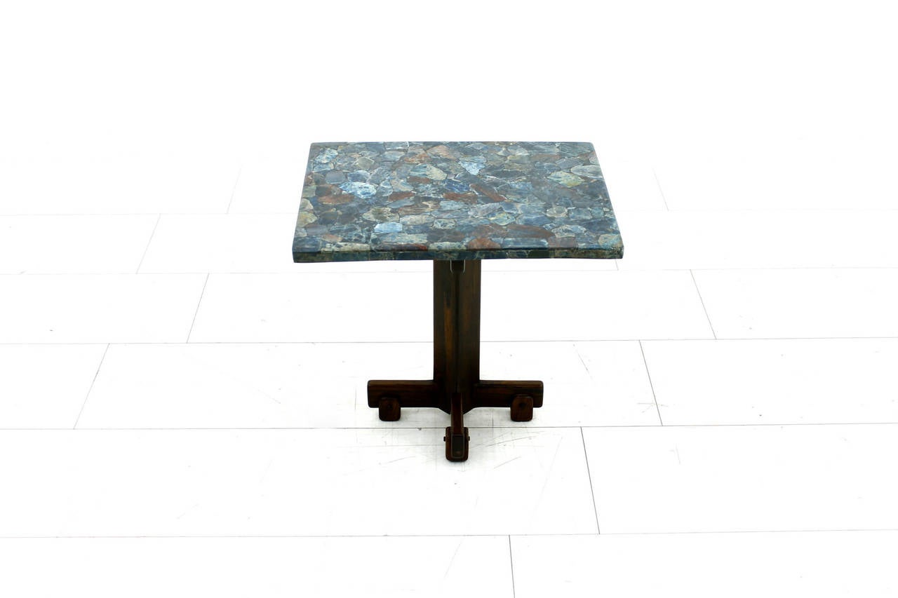 Rare Sergio Rodrigues Side Table with Stone Mosaic Tabletop, Brazil, 1964 In Excellent Condition In Frankfurt / Dreieich, DE