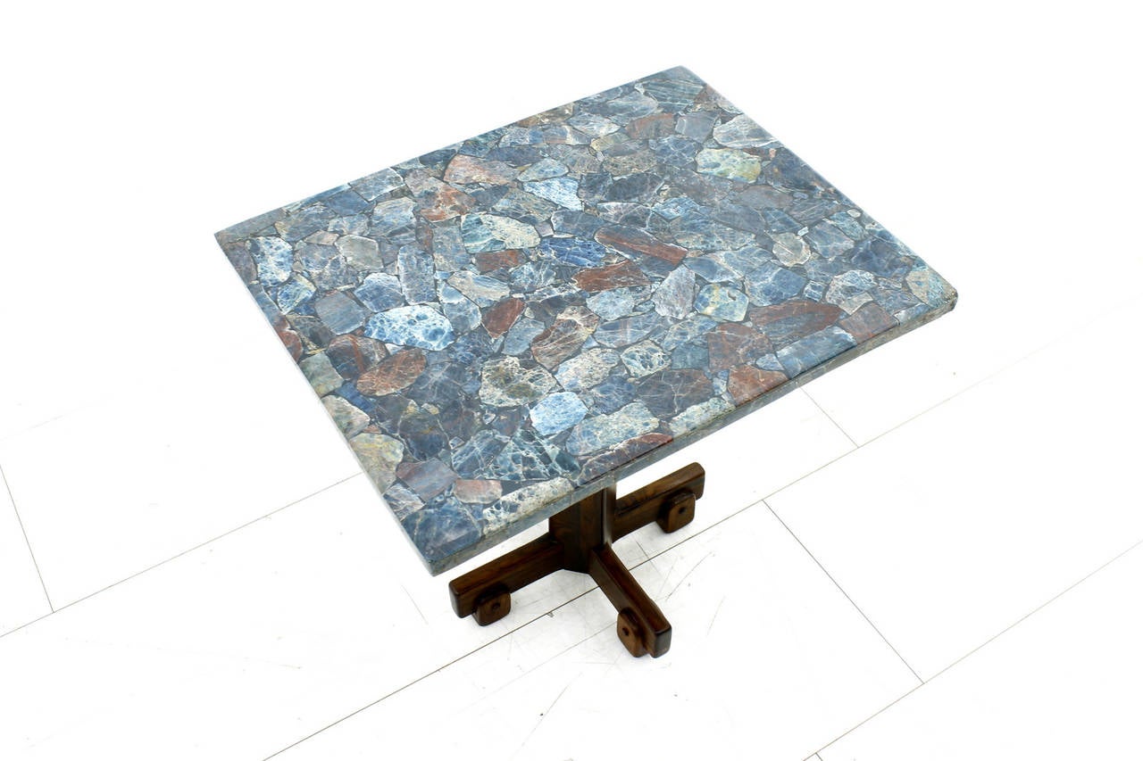 Brazilian Rare Sergio Rodrigues Side Table with Stone Mosaic Tabletop, Brazil, 1964