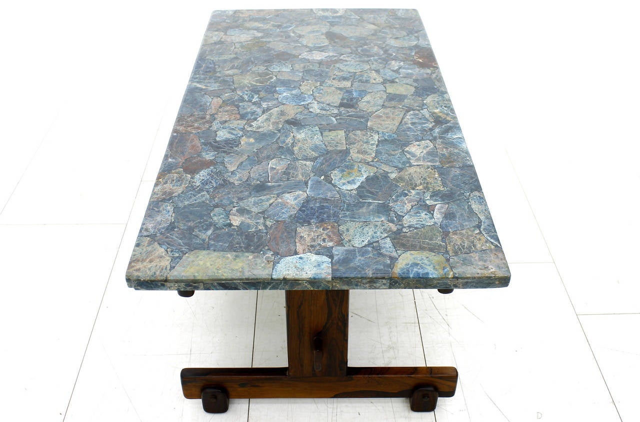 Brazilian Rare Sergio Rodrigues Coffee Table with Apatit Stone Mosaic Top, Brazil 1964 For Sale