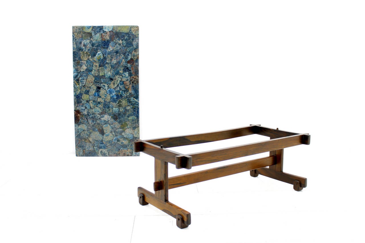 Rare Sergio Rodrigues Coffee Table with Apatit Stone Mosaic Top, Brazil 1964 For Sale 3