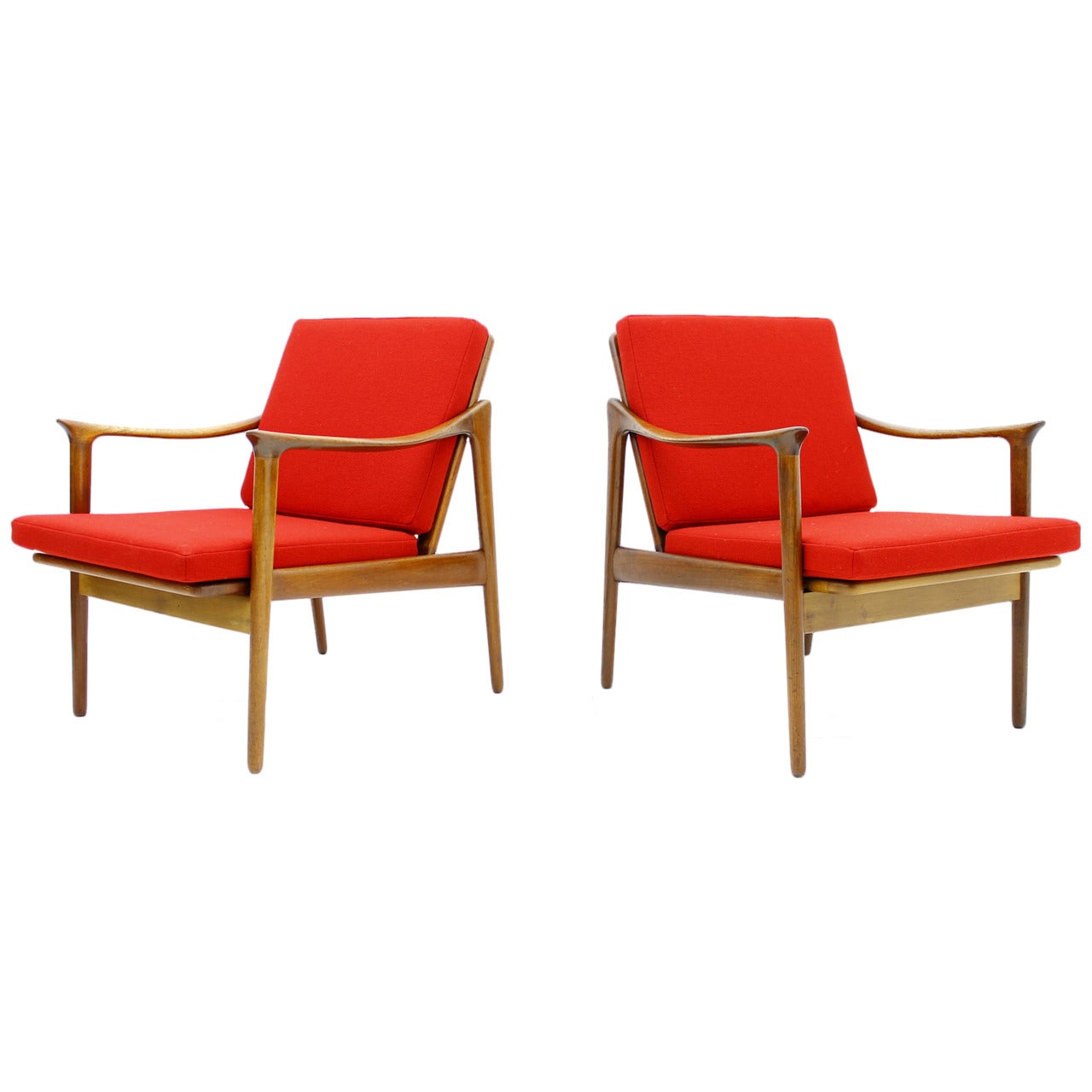 Pair of Teakwood Lounge Chairs by Fredrik Kaiser, Norway