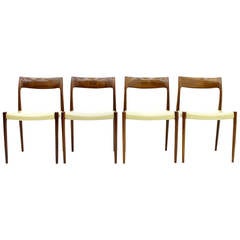 Four Rosewood and Leather Dining Room Chairs by Niels O. Møller, Denmark