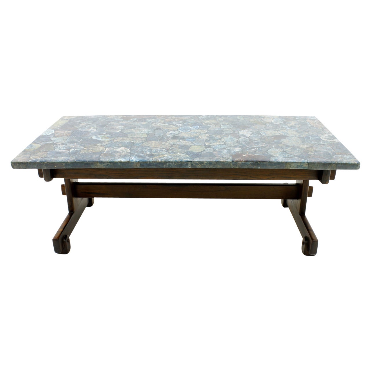 Rare Sergio Rodrigues Coffee Table with Apatit Stone Mosaic Top, Brazil 1964 For Sale