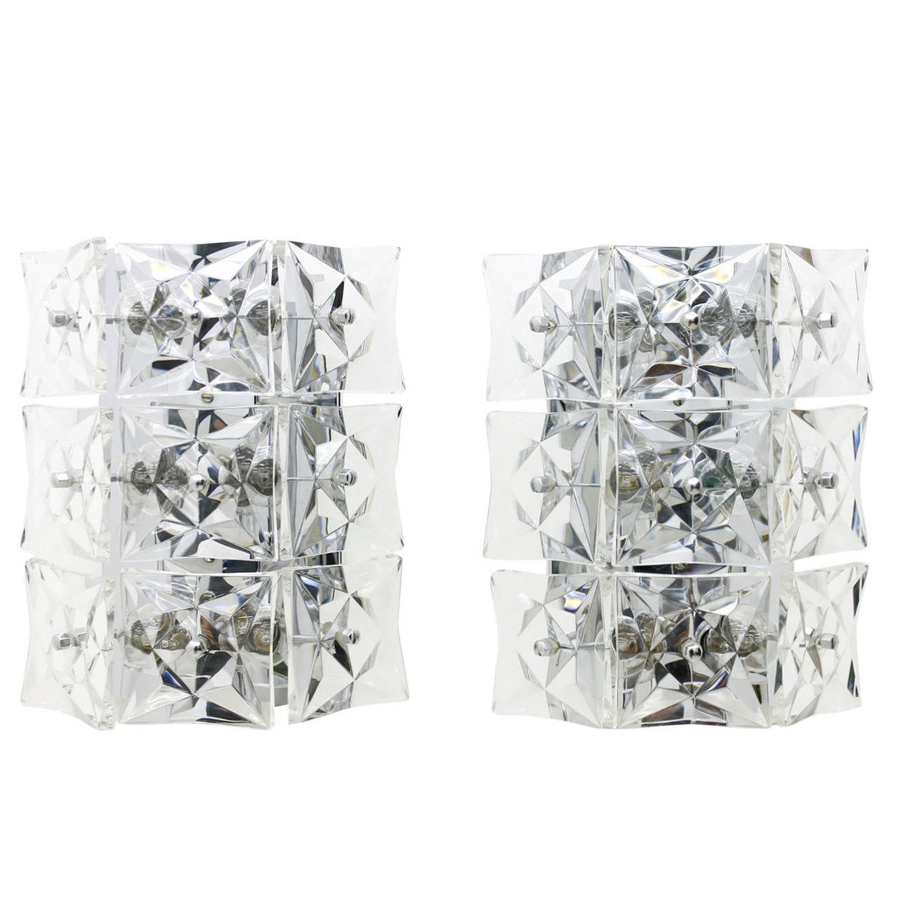 Pair of Large Crystal Glass Wall Sconces by Kinkeldey, circa 1960s For