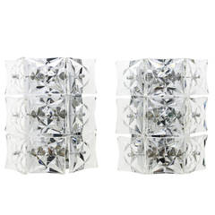 Pair of Large Crystal Glass Wall Sconces by Kinkeldey, circa 1960s 6
