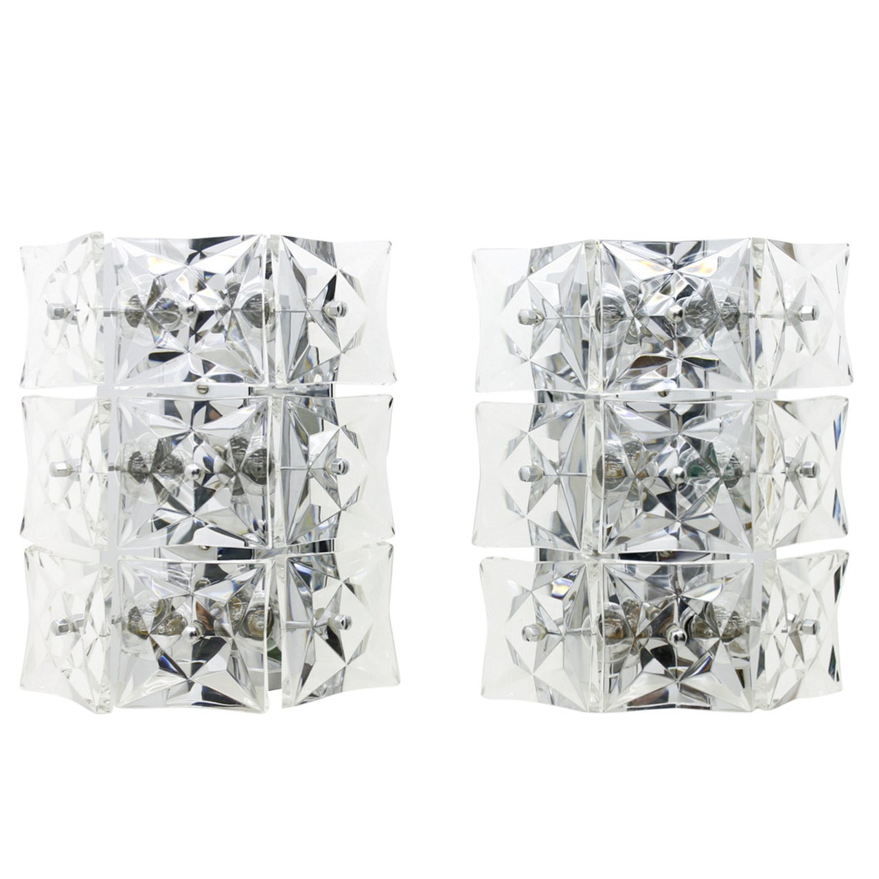 Pair of Large Crystal Glass Wall Sconces by Kinkeldey, circa 1960s