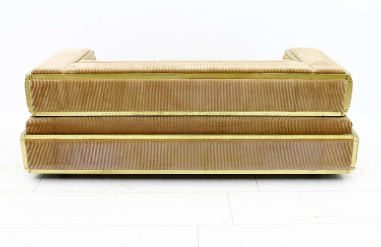 French Fantastic Sofa, Brass & Fabric, France circa 1980's For Sale
