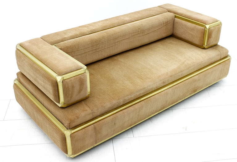 A special sofa from France, circa 1980's.  Metal, Brass and Fabric.  
Good condition.

We offer a worldwide shipping. Please contact us for a transport offer for a delivery to your door.