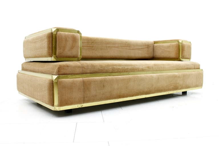 Hollywood Regency Fantastic Sofa, Brass & Fabric, France circa 1980's For Sale