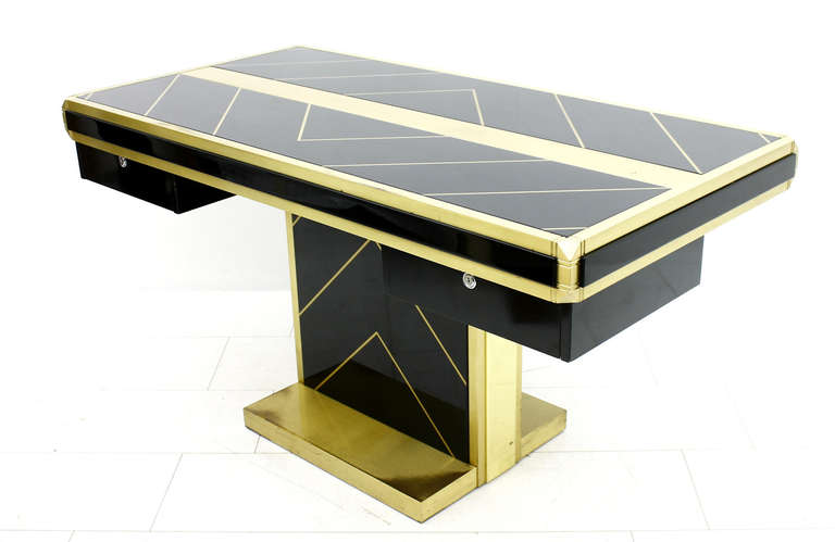 An impressive Desk from a representative Consulate. France ca. 1980`s.
Lacquered Wood, Metal, Brass.
Good original Condition.