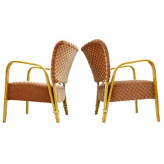 Pair Hugues Steiner Bow Wood Lounge Chairs, France 1948
