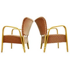 Pair Hugues Steiner Bow Wood Lounge Chairs, France 1948 2
