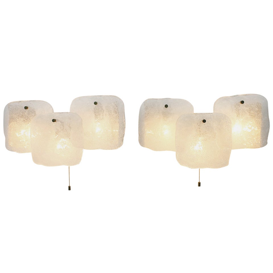 Pair of Kalmar Ice Glass Wall Sconces, Austria, 1960