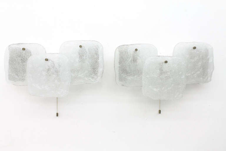 Mid-Century Modern Pair of Kalmar Ice Glass Wall Sconces, Austria, 1960