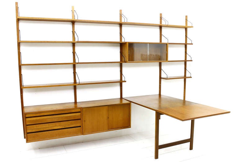 Scandinavian Modern Poul Cadovius Royal Wall System & Dining Table, Teak Wood, Denmark