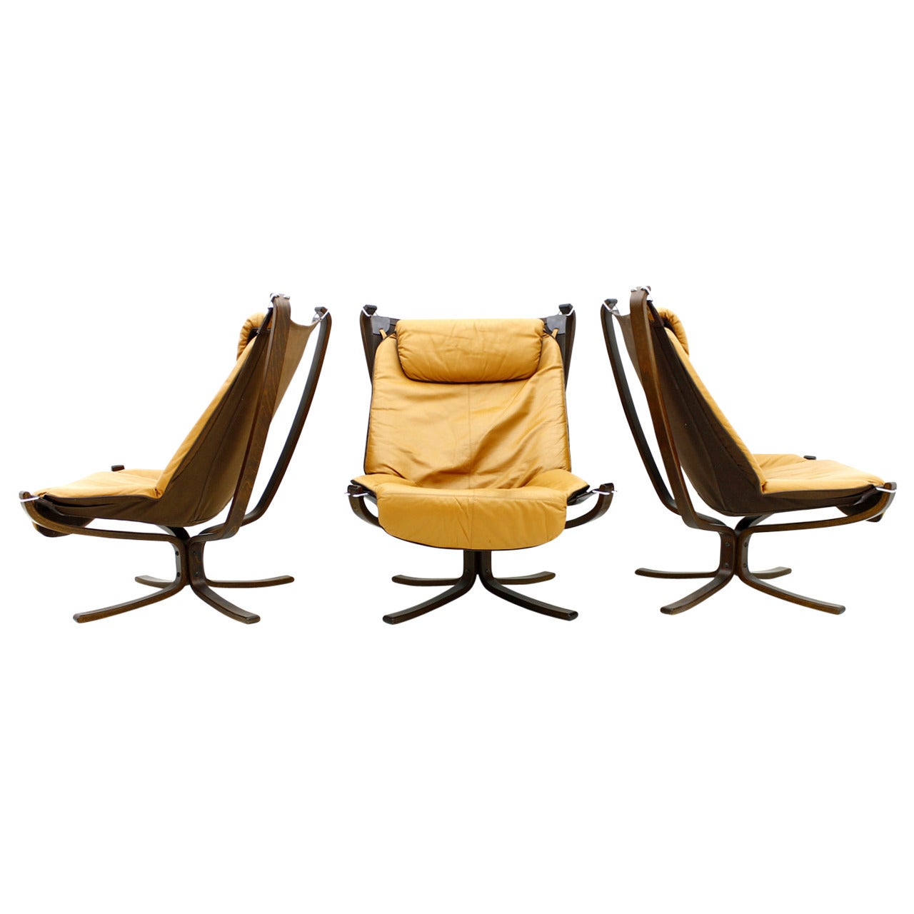 Set of Three Falcon High Back Lounge Chairs by Sigurd Resell, Norway 1971